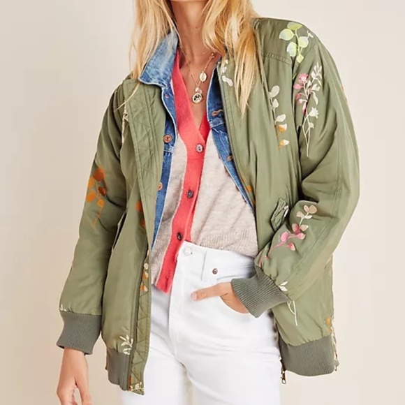 Anthropologie Ainsley Embroidered Bomber Jacket - Picture 1 of 10